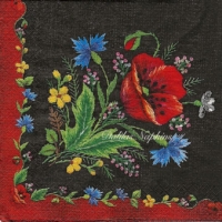 3x napkin Polish floral folk embroidery Poppy  black