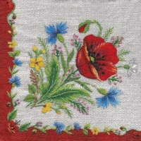3x napkin Polish floral folk embroidery Poppy  light grey