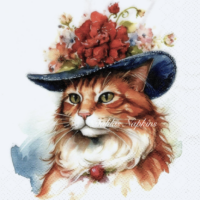 Rare Mr. Cat with flowers on hat akvarel