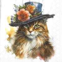 Rare Brown cat with a floral hat akvarel