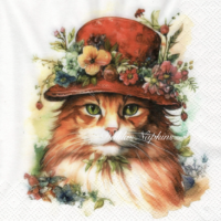 Rare Cat Lady with flowers on hat akvarel