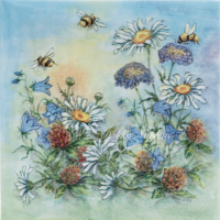 Rare Summer flowers/bees art by Ingrid Elf