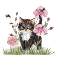 3x napkin Cat with pink flowers by Å.P. Andersson