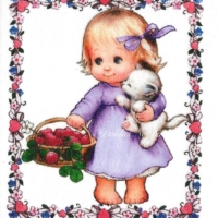 Rare Little girl with kitten illustrations by Ruth Morehead