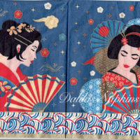 3x napkin Asian women Geisha with fan…