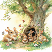 3x napkin Easter Rabbit Family in Tree