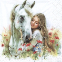 Rare Girl with horse poppy field