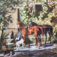 Rare Horses at the Porch art by Albrecht Adam  whole napkin