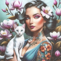 Rare Tattoo Girl with Sphynx cat