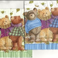 2x different napkin Rare Teddy Bears Autumn time  blue  whole motif