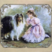 Rare art Girl with collie